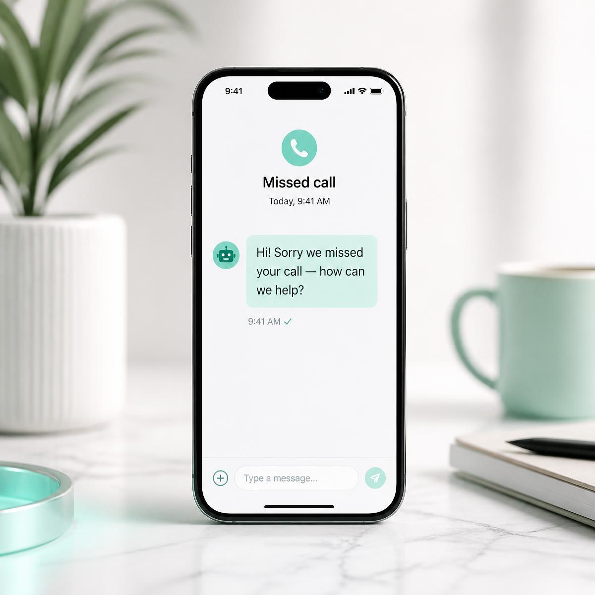 Phone showing a missed call and an instant automated text reply